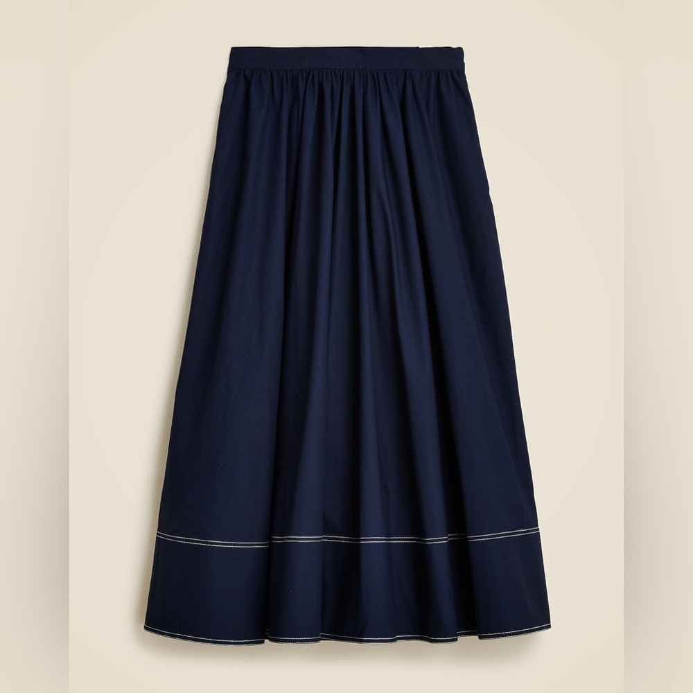 J. Crew Contrast-stitch Midi Skirt in Cotton Poplin